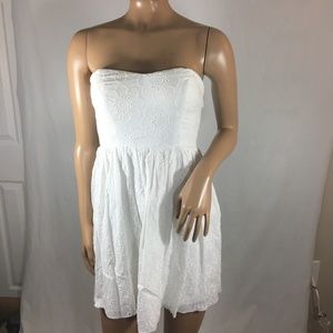 Strapless White Lace Mini Dress - Juniors